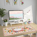 HAOCOO Pink Floral Desk Matt for Desktop, Waterproof Cute Desk Pad Mat, Cute Keyboard Mat, Non-Slip Mouse Pad with Stitched Edges, Computer Mat for Desktop