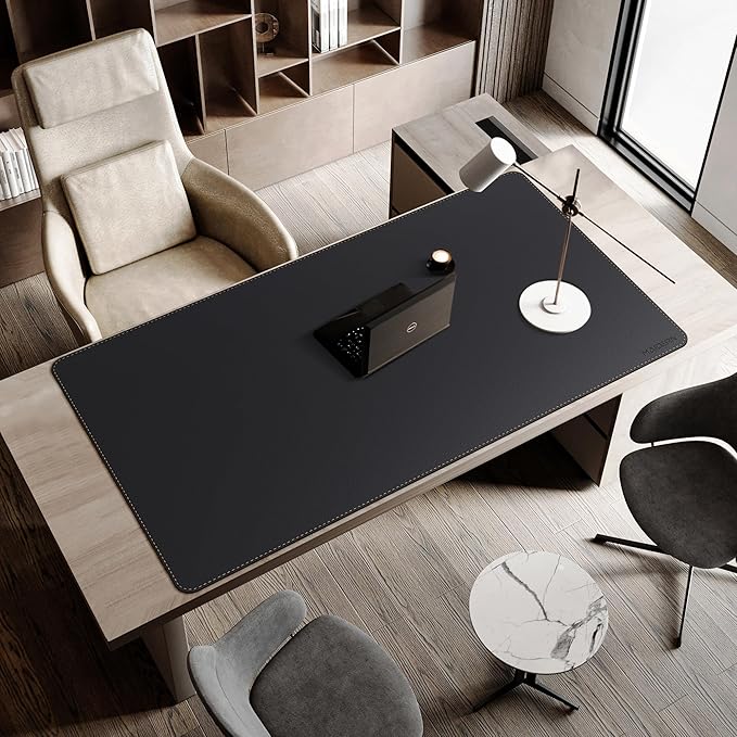 MAIDERN Leather Desk Mat, XXL 55” x 31.5” Reversible Office Desk Pad Mat, Cork & Leather Large Mouse pad for Desk, Waterproof Computer Desk Mat for Gaming Home Office (Black)