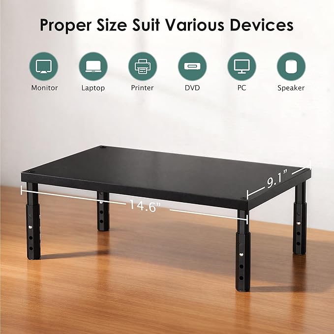 OPNICE Desk Organizers and Accessories, Adjustable Computer Monitor Stand Riser, Laptop Stand for Desk, Office Desk Accessories & Workspace Organizers for Home Office, Black Wood