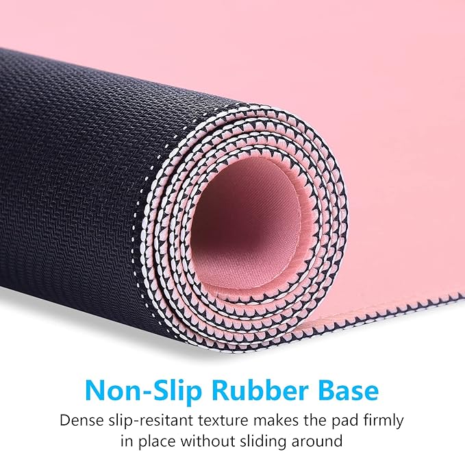 Dapesuom Large Mouse Pad, Extended Gaming Mouse Mat with Stitched Edges, Full Size Desk Mats with Non-Slip Base, Computer Big Desktop Keyboard Pad for Gamer, Laptop, Office, 23.6 x 11.8 in, Pink