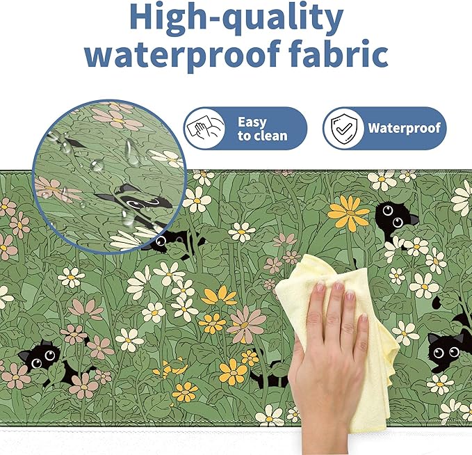 Cute Cat Mouse Pad Large Green Desk Mat Extended Keyboard Mouse Pad Kawaii Mousepad with Non-Slip Base and Stitched Edge Plant Mouse Mat Desk Pad 31.5 x 11.8 in Mouse Pads for Decor Home Office Gaming