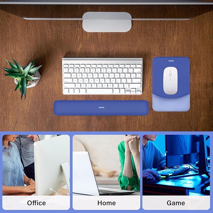 MOSISO Wrist Rest Support for Mouse Pad&Keyboard Set, Rectangular Ergonomic Mousepad Non-Slip Base Home/Office Easy Typing Pad with Neoprene Cloth&Raised Silicone Lining, Royal Blue