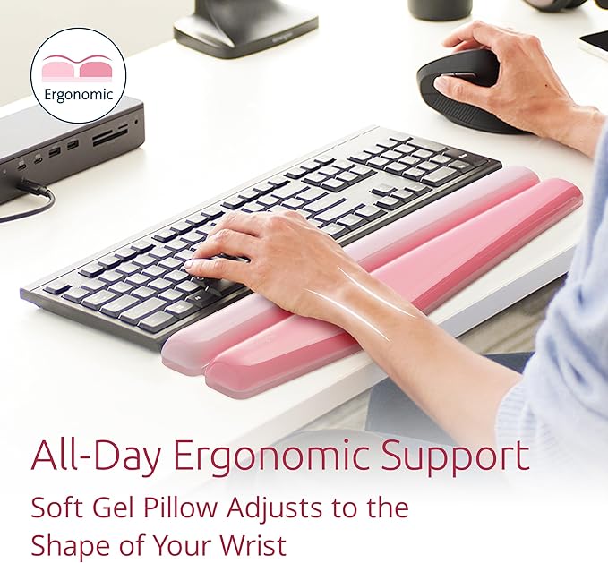 Kensington Duo Gel Mountain Wrist Rest for Keyboard, Wrist Pad for Full Size Keyboard, Ergonomic Wrist Pad for Computer, Non-Skid Computer Pad with Wrist Support, Pink K62677WW, 17.7" x 4.1"x 0.8”