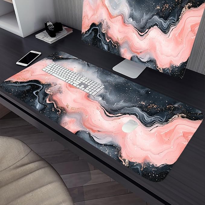 Marble Desk Pad Mouse Pad Abstract Fluid Pink and Black XL Mouse Pad Large Mousepad Extended Laptop Keyboard Mat Gaming Desk Pad Mouse Mat 31.5"x11.8" Office Computer Keyboard Laptop Home