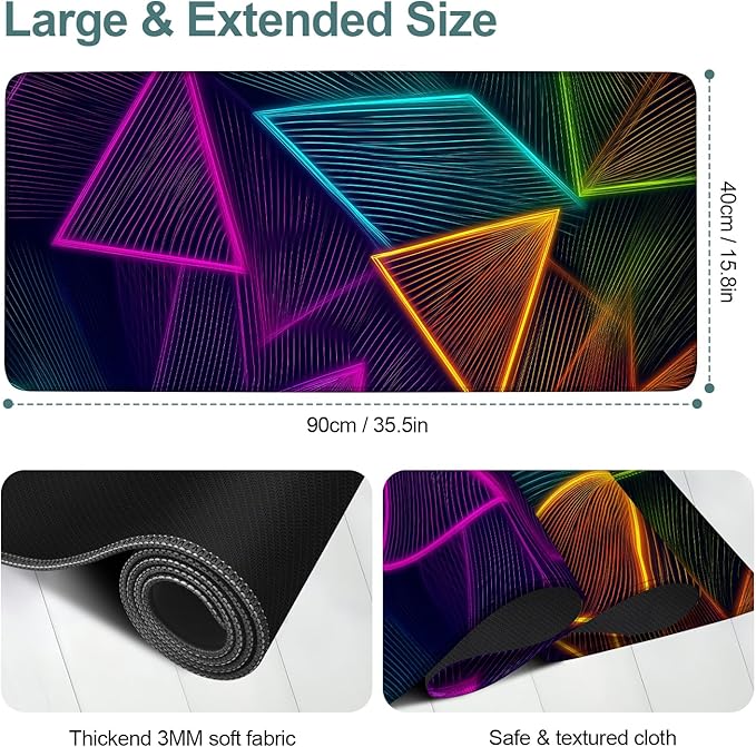 Colorful Extended Gaming Mouse Pad 35.4x15.7Inch Large Desk Mat Anti-Slip Rubber Base & Durable Stitched Edges for Gamers Smooth Mouse Writing Surface for Desk Office/Home