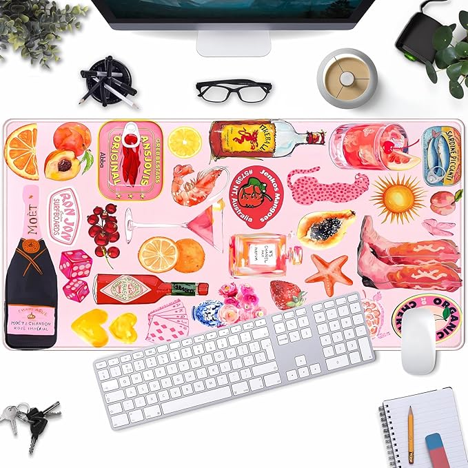 Pink Cute Desk Mat Kawaii Aesthetic Keyboard Pad, Holiday Style Deskpad Mat Gaming Large Mouse Pads for Desk, Large Mouse Pad Strawberry Desk Mat Accessories for Women Desk Decor 31.5" X 15.7"