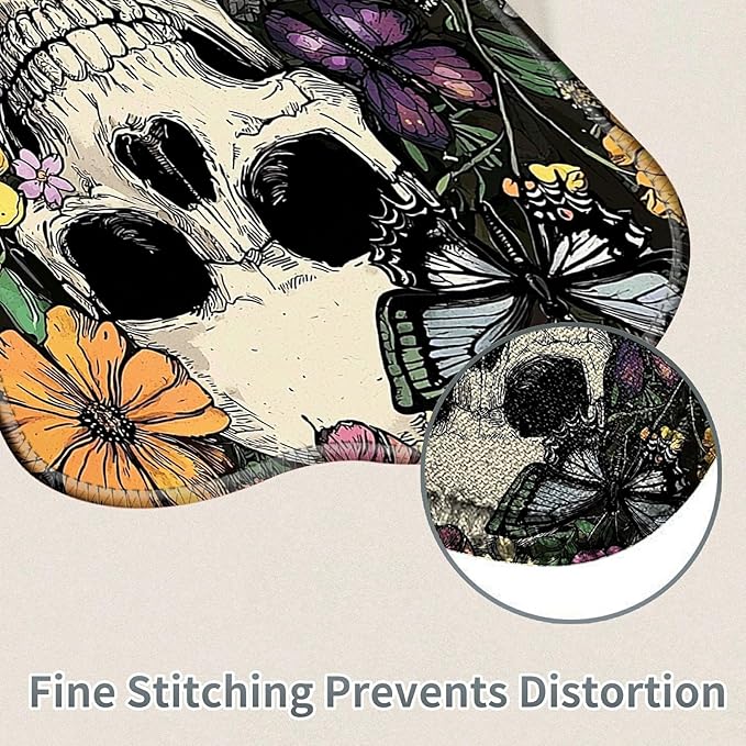 Cute Mouse Pad Plus 1 Coaster, Small Gaming Mouse Mat 11.8 x 9.45 inches, Travel Mouse Pads with Durable Stitched Edges Non-Slip Base, Sugar Skull Flowers Decor Mousepad for Office Home
