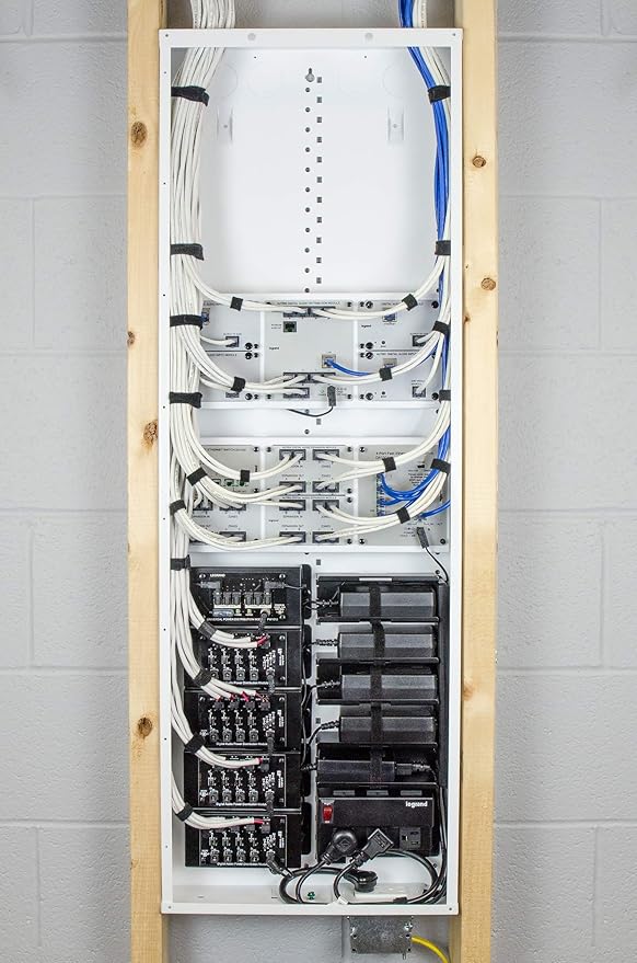 Legrand - On-Q 42-Inch Structured Wiring Enclosure with Screw-On Cover - in-Wall 20-Gauge Media Box with 2.5" Wire Pass Throughs & 2X Outlet Knockouts - Glossy White - EN4200