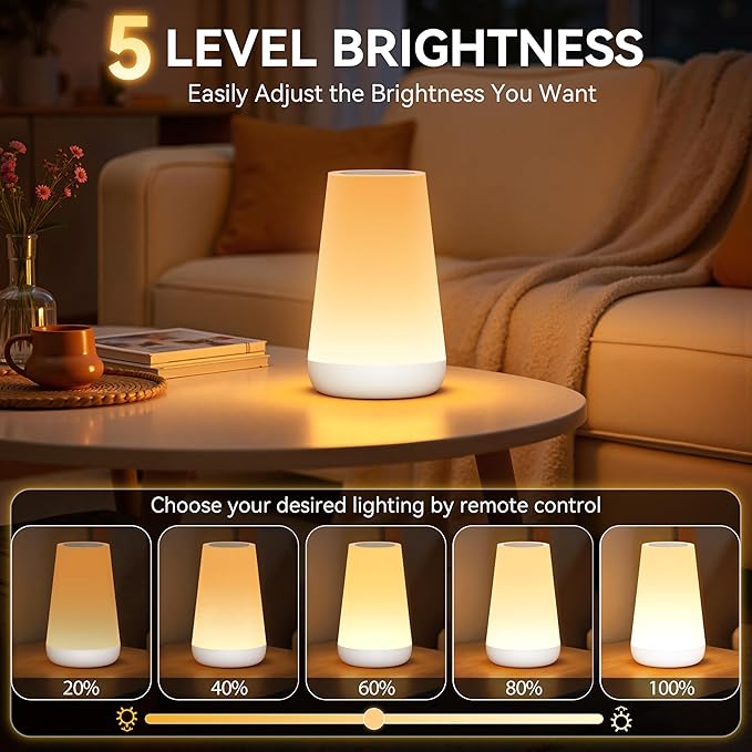 Auxmir Night Light, Dimmable Touch Lamp for Bedroom, Portable Rechargeable Bedside Table Lamp for Baby Nursery, 13 RGB Colors & 5 Brightness, Night Lights for Bedroom Living Room Bathroom Hallways