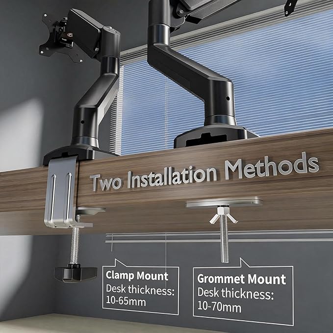 Single Monitor Arm Desk Mount，Gas Spring Monitors Arm for 17-32 inch Screens,Adjustable Computer Monitors Stand up to 4.4 to 19.8 lbs,Vesa Mount with Clamp and Grommet Base, VESA 75 & 100mm,Single