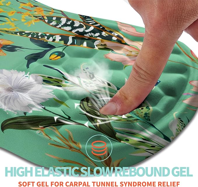 Ergonomic Mouse Pad Wrist Support with Memory Foam Massage Bulge, Carpal Tunnel Mousepad Wrist Rest for Mouse(12x8 inch, Pink Flowers)