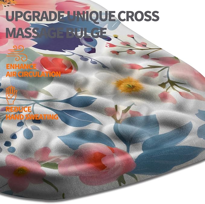Ergonomic Slope Mouse Pad Wrist Support, Wrist Rest Mousepad for Carpal Tunnel with Massage Bulge and Slow Rebound Memory Foam (12x8 inch, Pink Floral)