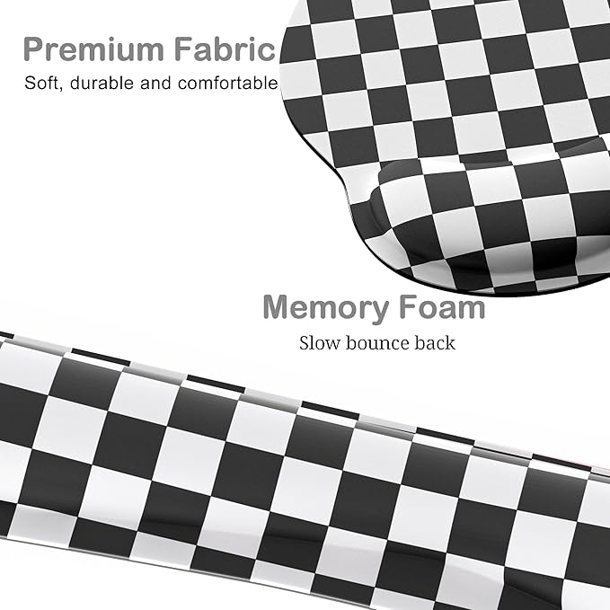Ergonomic Mouse Pad with Wrist Rest and Keyboard Wrist Rest, Mousepad and Keyboard Pad, Non-Slip Rubber Base, Mouse Pad with Wrist Support for Gaming, Computer, Office, Black Checkered