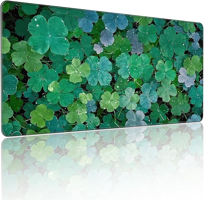 XXL Gaming Mouse Pad, Lucky Four-Leaf Clover Design, 35.4 x 15.7 Inches, Microfiber Cloth, Non-Slip Rubber Base, Extended Desk Mat