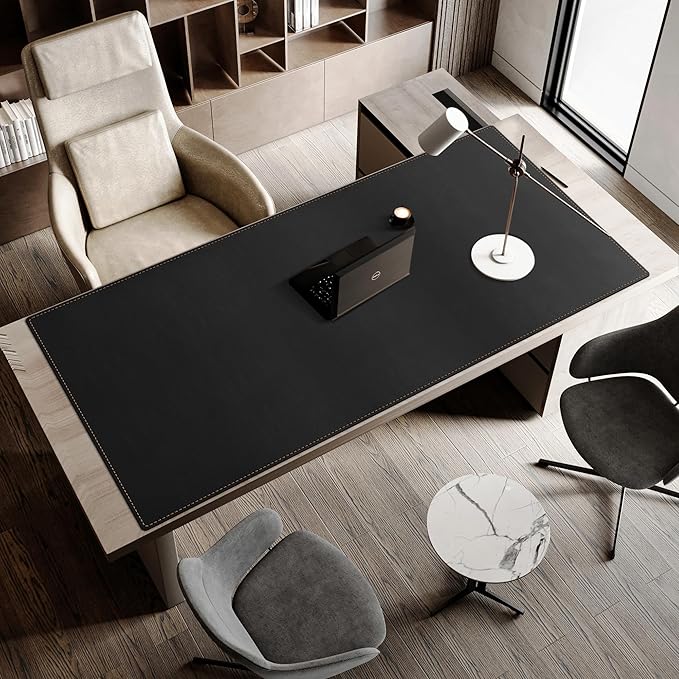 MAIDERN 63”x 31.5” Leather Desk Mat XXL, Large Desk Pad, Reversible Cork & Leather Large Mouse pad for Desk, Waterproof Computer Desk Mat for Gaming Home Office (Black) …
