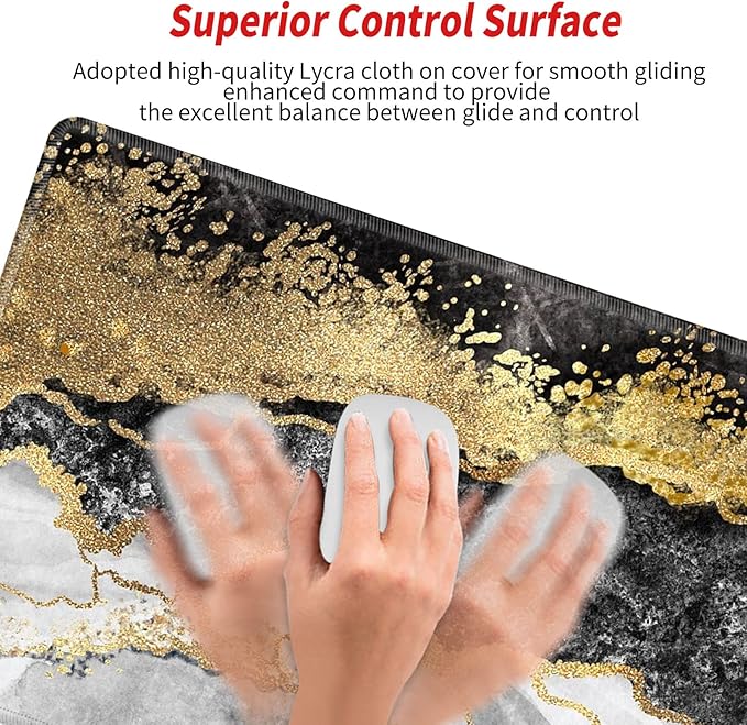 Gaming Mouse Pad XL Desk Mat for Desktop Extended Mousepad Black Gold Marble Desk Pad Long Computer Pads for 24"x12" Large Mouse Pads for Wireless Mouse Office Men