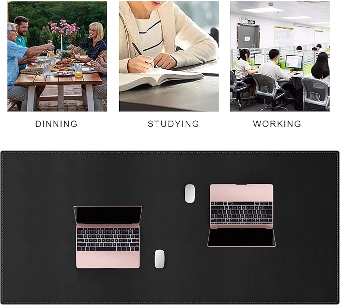 MAIDERN 59”x 27.5” Leather Desk Mat XL, Large Desk Pad, Reversible Cork & Leather Large Mouse pad for Desk, Waterproof Computer Desk Mat for Gaming Home Office (Black)