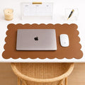Orelle Scalloped Desk Mat | Vegan Leather Desk Mat for Keyboard and Mouse, Laptop, Makeup Vanity | Computer Desk Pad Mat | Office Desk Cover Mat | Desk Blotter Mat | 30 x 15” | Brown