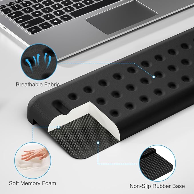 Leolee L-Shaped Desk Long Wrist Rest Elbow 60CM, Black Memory Foam Arm Rest for Desk with Non-Slip Base, Ergonomic Desk Edge Cushion, Wrist Support for Computer Keyboard, Typing, Office, Home