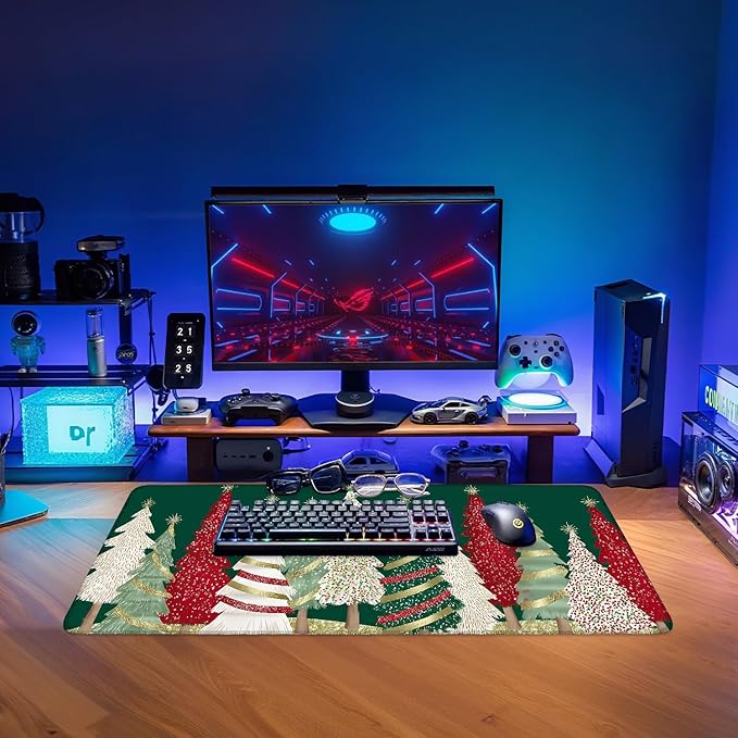 Christmas Tree - Green Extended Gaming Mouse Pad 1.5x11.8inches Large Desk Mat Anti-Slip Rubber Base & Durable Stitched Edges for Gamers Smooth Mouse Writing Surface for Desk Office/Home