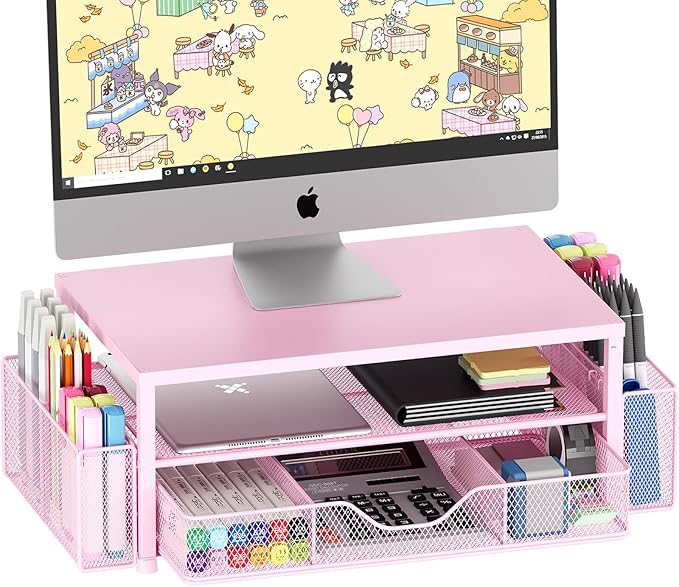 
OPNICE Desk Organizers 2-Tier Monitor Stand Riser (Pink)

