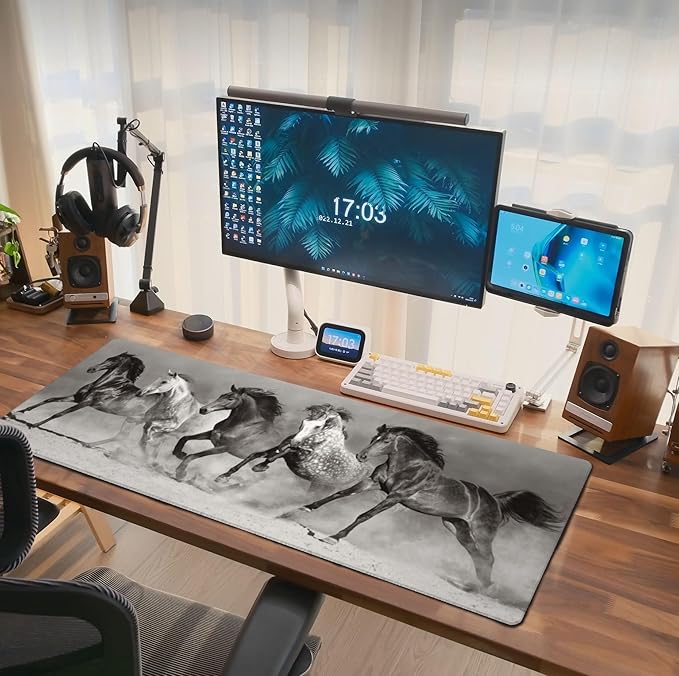 Horse Running Mouse Pad Extended Large Gaming Mousepad XL Big Long Oversized Desk Mat Stitched Edges 31.5 X 11.8 Inch for Home Office Black18