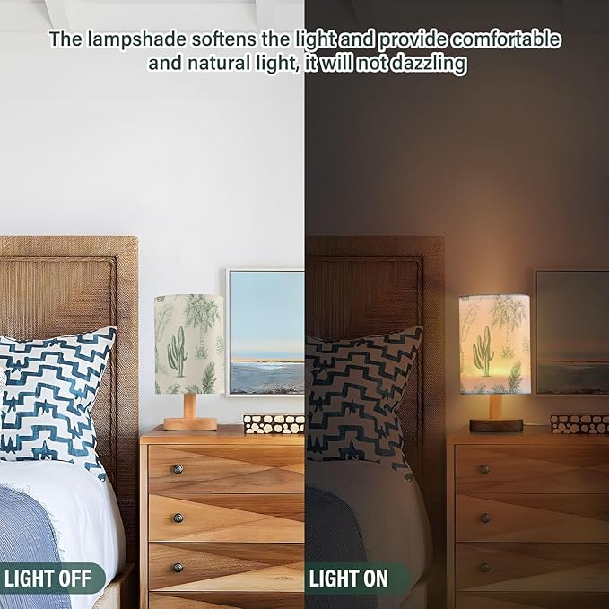 Tree LED Table Lamp, Bedside Lamp with Linen Lampshade, Flicker-Free Eye Care USB Plug in Nightstand Lamp, for Bedroom and Office