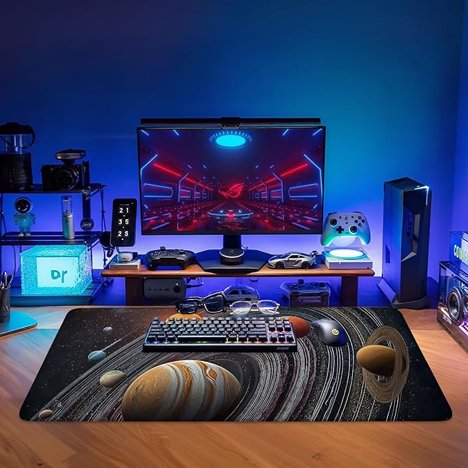 Planet Extended Gaming Mouse Pad 35.4x15.7Inch Large Desk Mat Anti-Slip Rubber Base & Durable Stitched Edges for Gamers Smooth Mouse Writing Surface for Desk Office/Home
