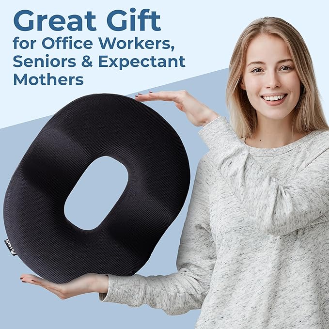 5 STARS UNITED Donut Pillow Coccyx Seat Cushion – Large Floor Cushion for Ergonomic Support – Coccyx, Prostate, Pelvic Floor, Pressure Relief, Pregnancy, Postpartum Recovery, Arctic Black