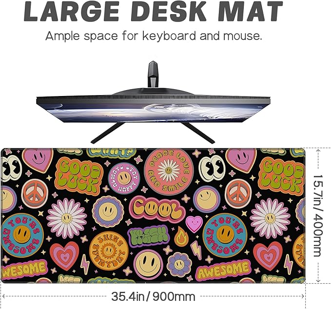 Baziabbo Desk Mat,XXL Extended Large Mouse Pad,Gaming Mousepad with Stitched Edge,Non-Slip Rubber Base Keyboard Desk Pad for Home Office Study Game (Y2-Black)