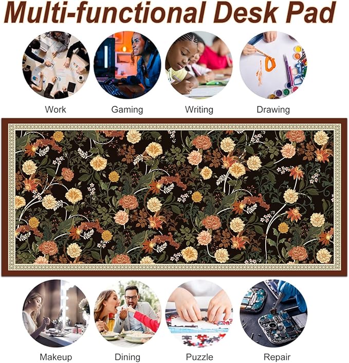 Desk Pad, ZAXOXAZ PU Leather Desk Pad Protector, 31.5" x 15.7" XXL Large Extended Flowers Mouse Pad, Big Desk Mat Floral Desk Blotter, Waterproof Desk Writing Pad for Office and Home