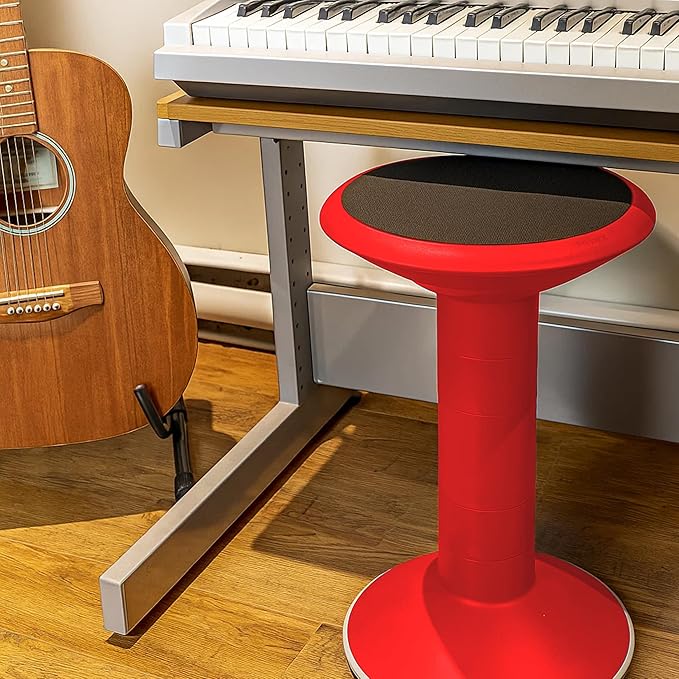 Storex Wiggle Stool – Active Flexible Seating for Classroom and Home Study, Adjustable 12-18 Inch Height, Red (00302U01C)