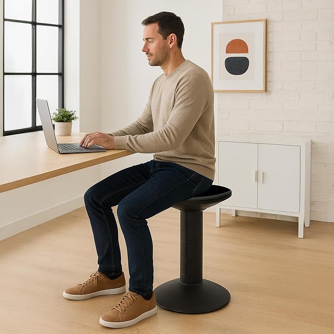 Storex Active Tilt Stool – Ergonomic Seating for Flexible Office Space and Standing Desks, Adjustable 12-24 Inch Height, Black (00320A01C)