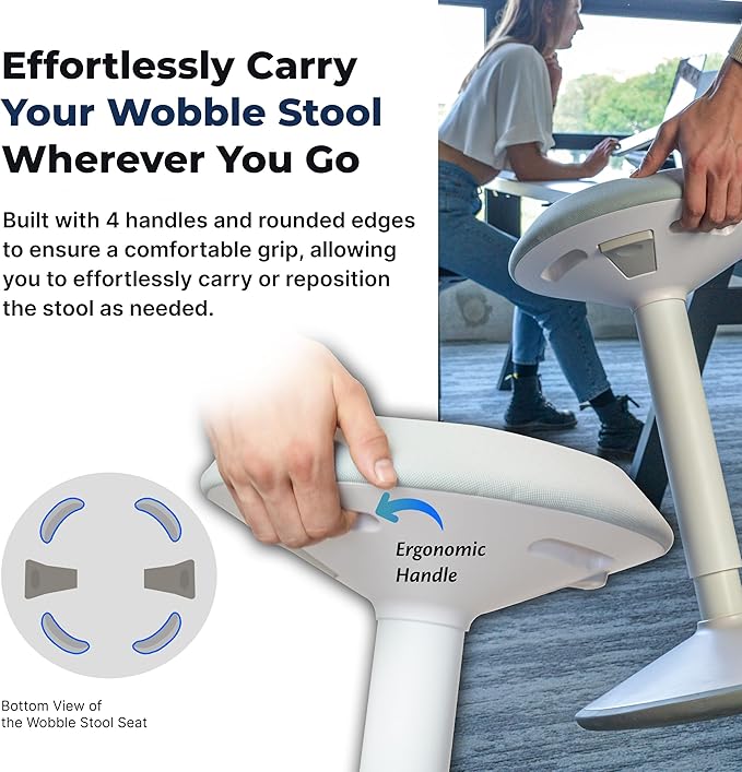 Standing Desk Stool Chair, Height Adjustable 16-24 inch for Office and Classroom, Swivel Base, Anti-Slip Bottom Ergonomic Wobble Stool with Rocking Motion, White
