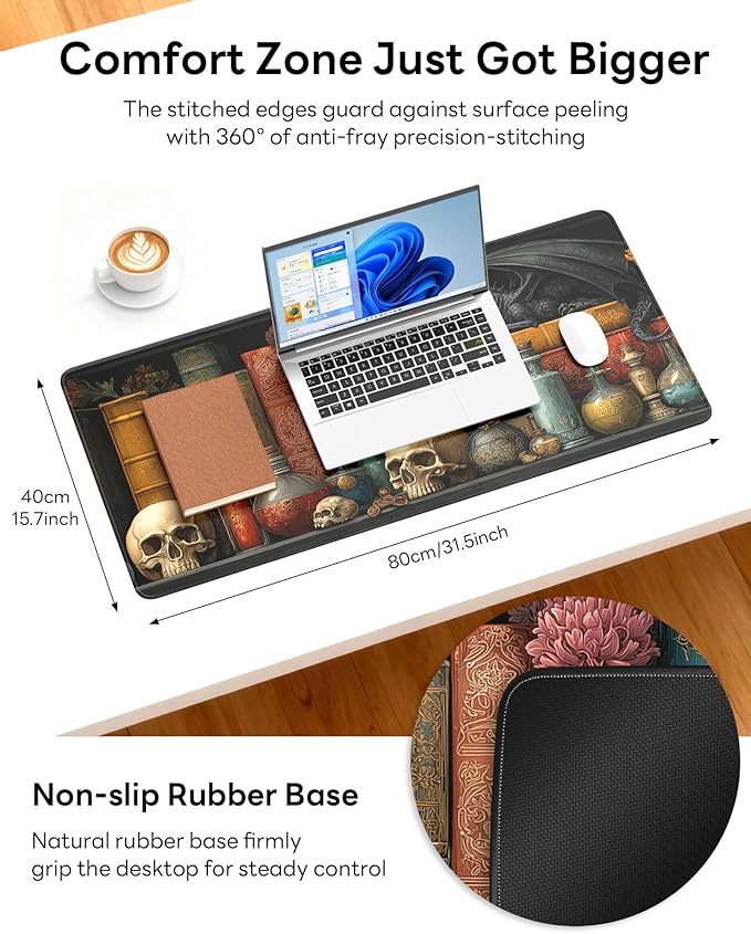XL Gaming Mouse Pad, 31.5x15.7'' Large Desk Mat with Anti-Slip Rubber Base & Stitched Edges for Gaming, Office, Home, Lizard House