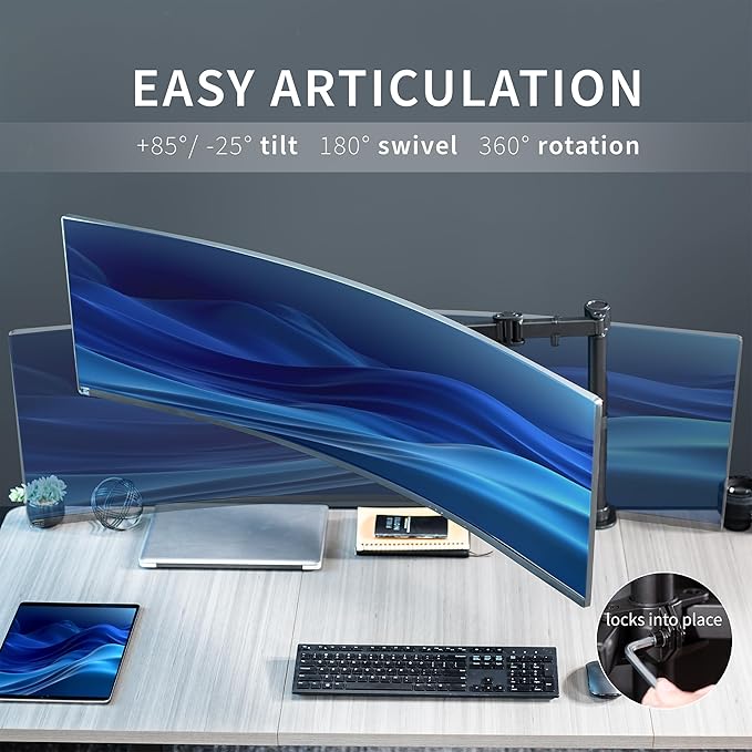 VIVO Single Ultra-Wide Monitor Desk Mount for up to 49 inch Ultrawide Screens, Clamp-on Adjustable Stand Holds 44 lbs, VESA up to 100x100mm, Black, STAND-V100M