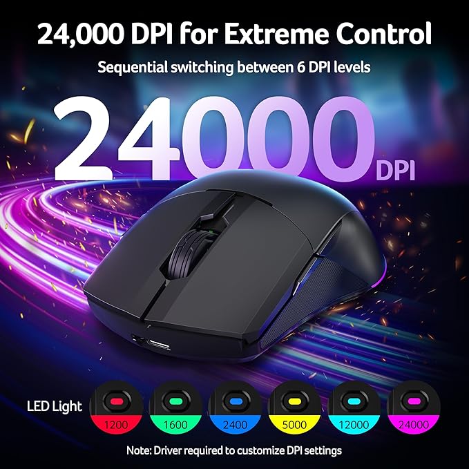 acer Wireless Gaming Mouse for Laptop, 24,000 DPI Wired Computer Mouse with 8 Programmable Buttons, Left & Right Hand, Rechargable Gaming Mice, Long Battery Life, RGB Lighting Gamer for PC, Desktop