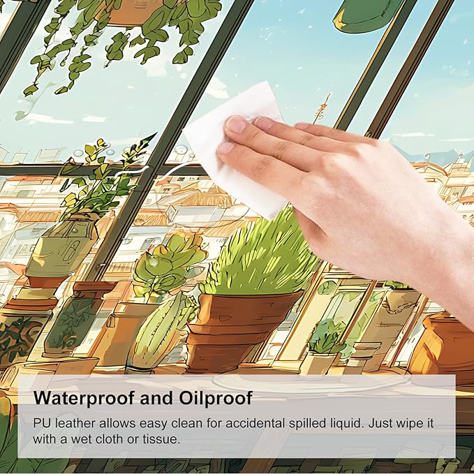 Desk Mat, XXL Extended Gaming Pad for Desktop, 35x16 Inches Cat Lover Kitty in Window with Houseplants, Large Non-Slip Vegan Leather Surface with Stitched Edges, Keyboard Mouse Mat for Home Office