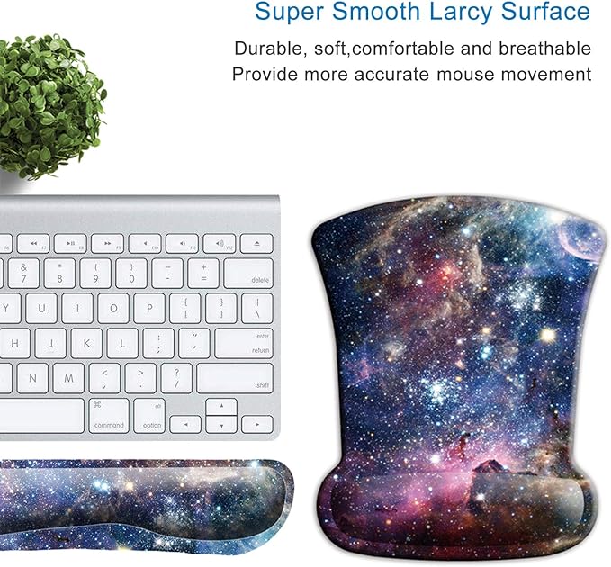 ITNRSIIET Mouse Pad Wrist Support Keyboard Wrist Rest Pad Ergonomic Mousepad Non-Slip Memory Foam Keyboard Pad Easy Typing Pain Relief Perfect for PC Laptop Gaming Office, Starry Sky