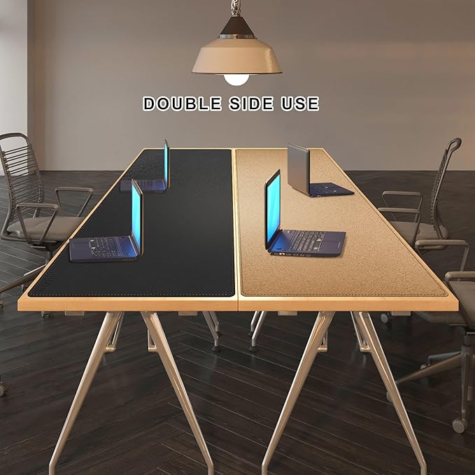 MAIDERN 70.8”x 23.6” Leather Desk Mat XXL, Large Desk Pad, Reversible Cork & Leather Large Mouse pad for Desk, Waterproof Computer Desk Mat for Gaming Home Office (Black) …