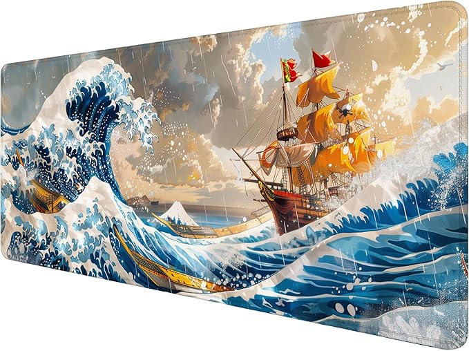 Anime Pirate Ship Desk Pad Mouse Pad The Great Wave Off Kanagawa Mouse Pad Large Mousepad Extended Laptop Keyboard Mat Gaming Desk Pad Mouse Mat Office Computer Keyboard Laptop Home 31.5"x11.8"