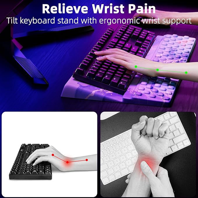 Ospelelf Computer Keyboard Stand Tilt with Wrist Rest, Comfy Ergonomic Keyboard Riser Holder for Desktop