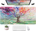 Desk Pad Oil Painting Tree, Desk Matt for Desktop, Seasons Tree of Life Gaming Mouse pad Extend XXL Large Anti-Slip Stitched Edges Waterproof Computer Laptop Keyboard Mat for Game, Home, Work, Office