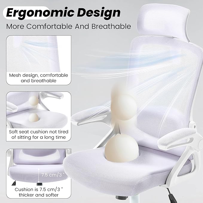 Fizzin Ergonomic Office Chair, 400 LBS Desk Chair with Adjustable Lumbar Support, High Back Breathable Mesh Computer Chair Rolling Work Swivel Task Chairs, Comfy Home Office Desk Chair (Lavender)