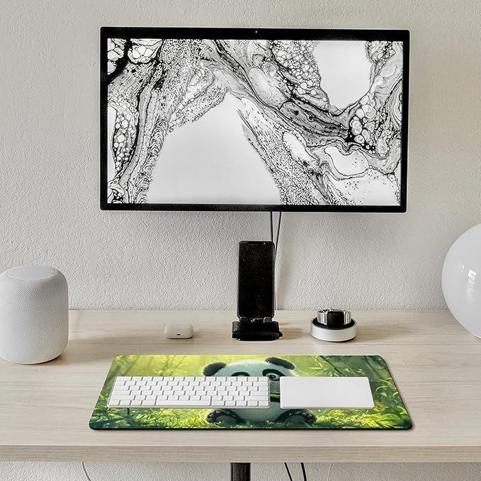 Large Ergonomic Gaming Mouse Pad Panda Joy - Adorable Baby Panda Theme with Non-Slip Base Water-Resistant Surface and Stitched Edges 30x60cm