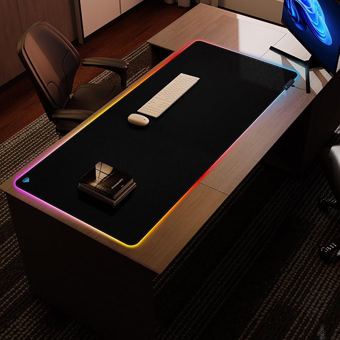 Cacoy 59" x 24" Large RGB Gaming Mouse Pad, LED Desk Pad with 9 Lighting Mode, Extended Desk Matt for Desktop with Non-Slip Base, Glowing LED Light Up Game Computer Accessories and Office Decor, Black