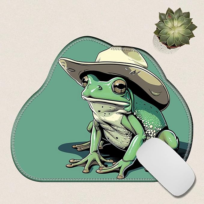 Cute Mouse Pad Plus 1 Coaster, Small Gaming Mouse Mat 11.8 x 9.45 inches, Travel Mouse Pads with Durable Stitched Edges Non-Slip Base, Green Frog Decor Mousepad for Office Home