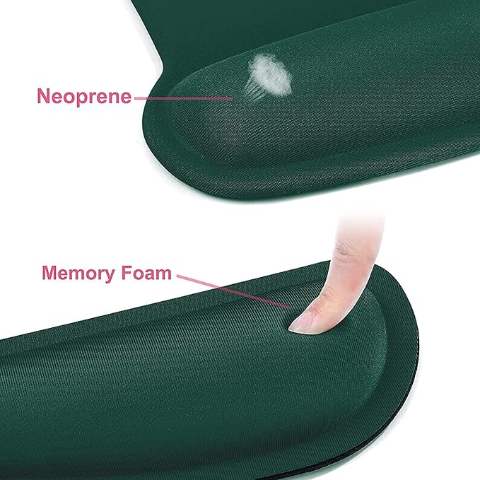 MOSISO Wrist Rest Support for Mouse Pad & Keyboard Set, Ergonomic Mousepad Non-Slip Base Home/Office Easy Typing Cushion with Neoprene Cloth & Raised Memory Foam, Peacock Green