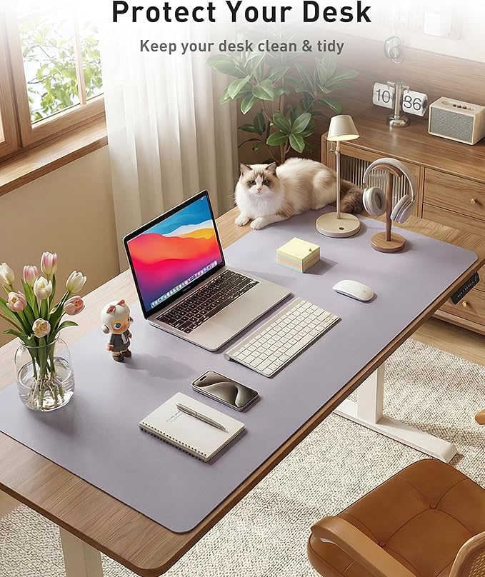 Aothia Faux Leather Desk Mat - Large Mouse Pad, Non-Slip PU Leather Blotter, Waterproof Writing Surface for Office and Home (Lavender, 40" x 24")