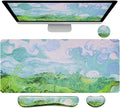 Bloss Green Mouse Pad with Wrist Support, XL Desk Mat for Desktop, Wrist Rest with Mouse and Keyboard Pad, Desk Pad Protector for Office and Home-Green Wheat Field(35.4 x 15.7 Inches)
